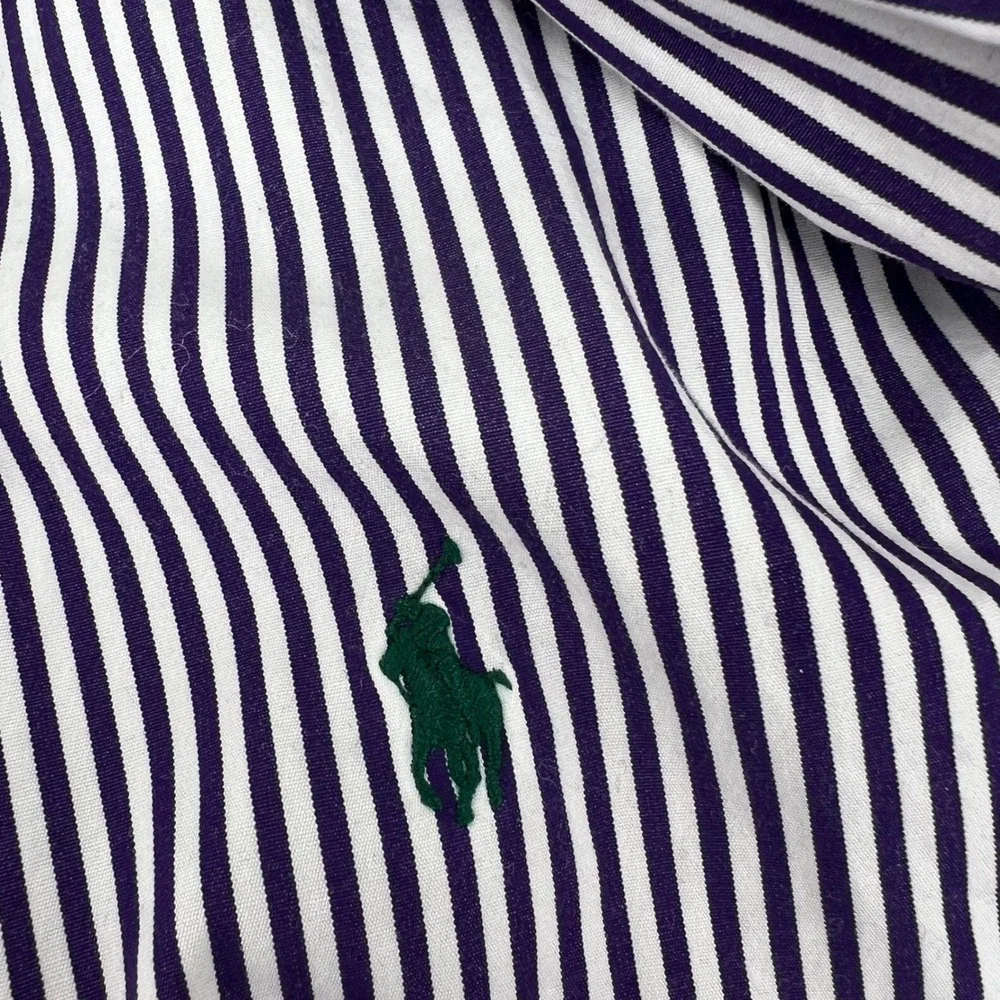 Ralph Lauren Boys XL 18-20 Navy White Striped Button Down Shirt Long Sleeve Pony